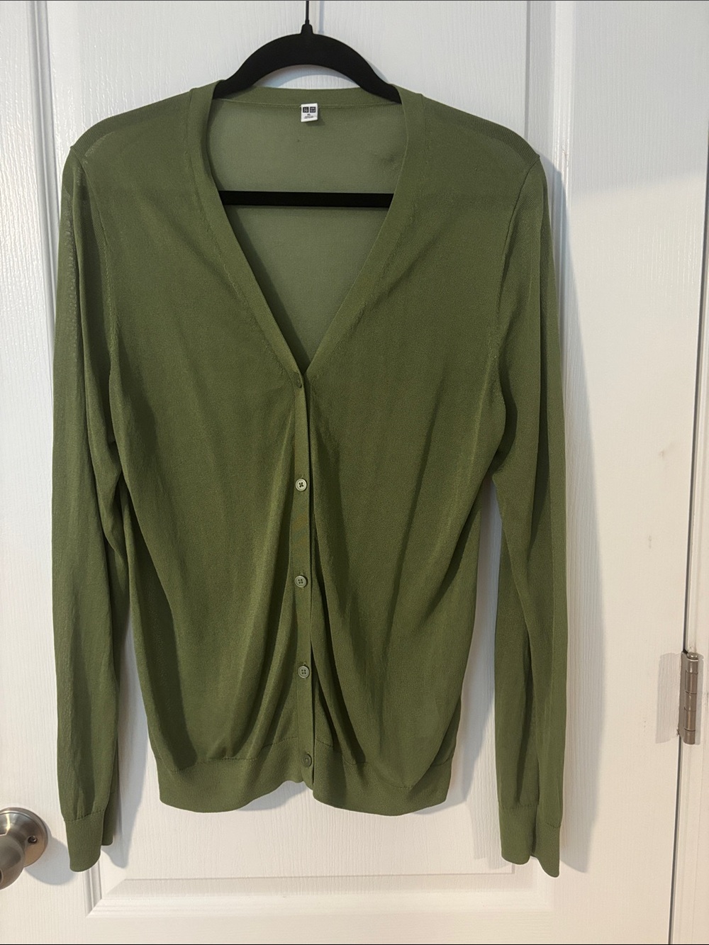 Uniqlo Olive V-Neck Lightweight Button Cardigan